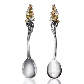 Коллекция из серебра "Золотая рыбка" с подстаканником, ложкой и салфетницей